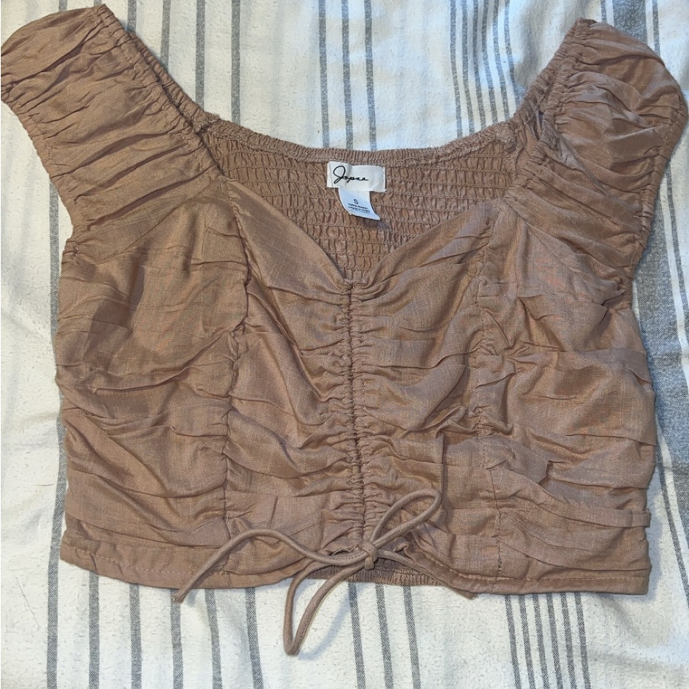 Japna Brown Ruched Crop Blouse